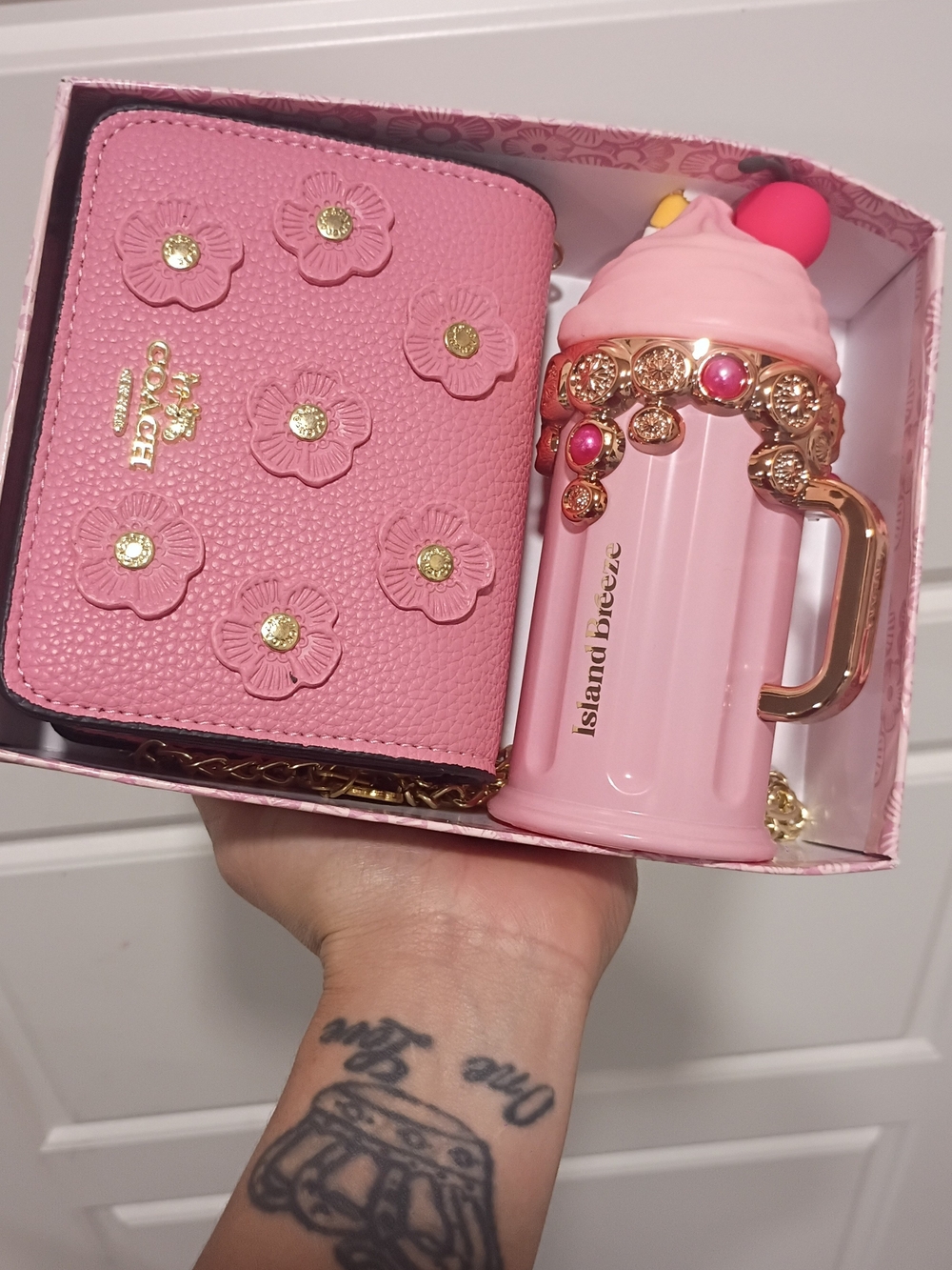 Coach Pink Floral Card Wallet with Pink Novelty Charm